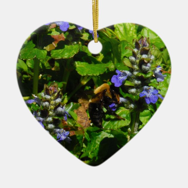 Lila Blume und Hummeln Keramikornament (Vorne)