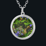 Lila Blume und Hummeln Versilberte Kette<br><div class="desc">Lila Bee Balm Blume Blossom und gelb-schwarz Hummeln Foto von Sandy Closs am Arrowhad See lila genommen,  "Bienenbalsam",  Blume,  Blume,  Blumen,  Frühling,  Kirsche,  Kirschen,  Garten,  Hochzeit,  Hochzeiten, </div>