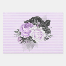 LILA BLUME UND PATTERIEN FÜR SCHWARZSILBER GESCHENKPAPIER SET