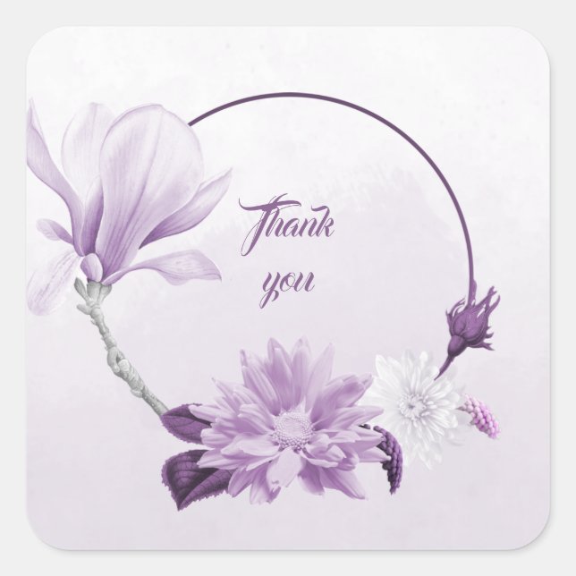 lila Blume und Weiß Vielen Dank Quadratischer Aufkleber (Vorderseite)