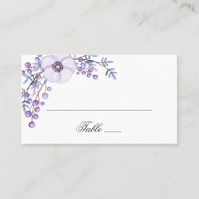 Lila Blume. Violette Blumenhochzeit Platzkarte (Vorderseite)