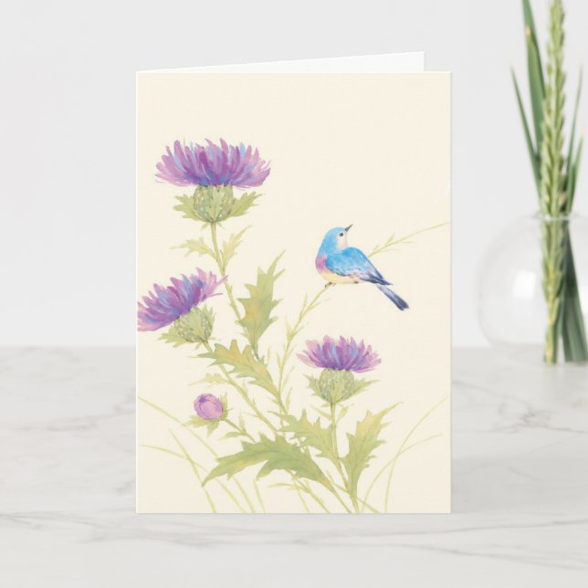 Lila Blume Vogel Beileid Grußkarte Karte (Vorderseite)