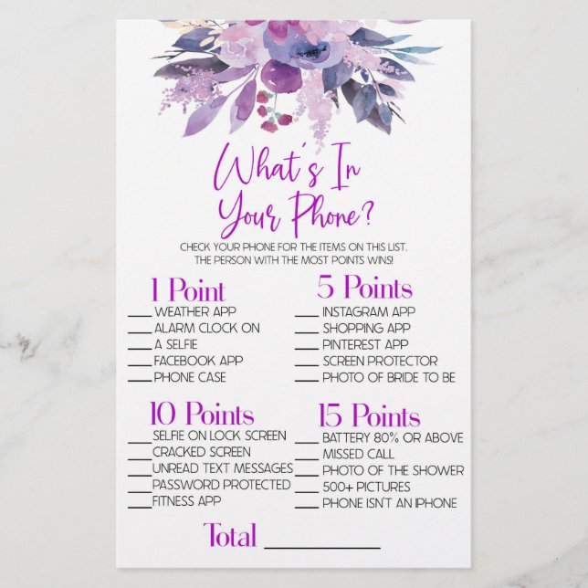 Lila Blume Was ist in Brautparty-Handy? Briefpapier (Vorderseite)