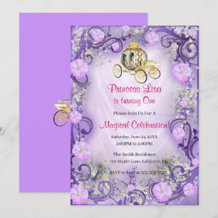 Lila Blumen1. Geburtstag prinzessin-Enchanted Einladung