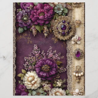 Lila Blumen Altmodisches Junk Journal Scrapbook Pa