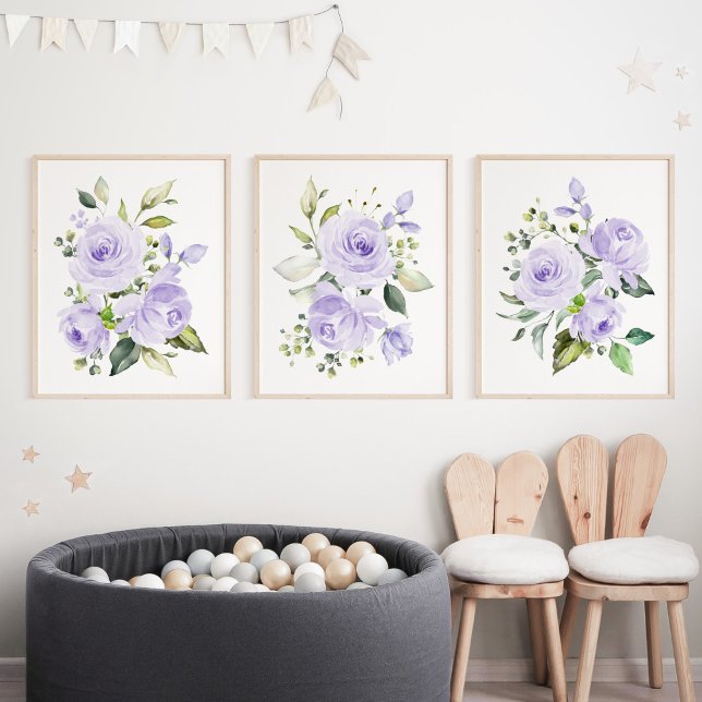 Lila Blumen, Aquarellfarben-Blume, Gender Neutral Bilderwand Sets (Von Creator hochgeladen)