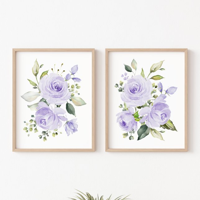 Lila Blumen, Aquarellfarben-Blume, Gender Neutral Bilderwand Sets (Von Creator hochgeladen)