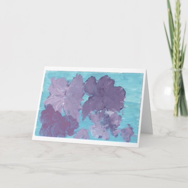 Lila Blumen auf blauem Hintergrund Karte (Vorderseite)