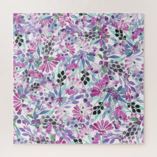 Lila Blumen & Beeren: Aquarell