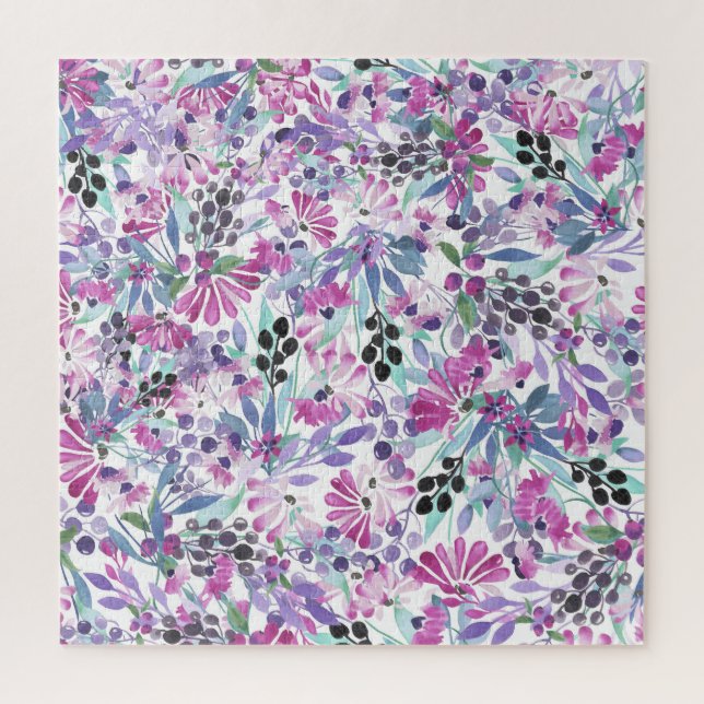 Lila Blumen & Berries: Aquarell (Vertikal)