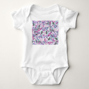 Lila Blumen & Berries: Aquarell Baby Strampler