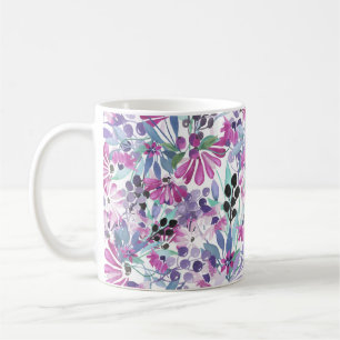 Lila Blumen & Berries: Aquarell Kaffeetasse