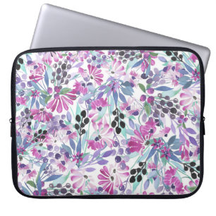 Lila Blumen & Berries: Aquarell Laptopschutzhülle