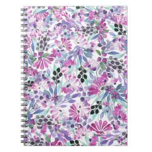 Lila Blumen & Berries: Aquarell Notizblock