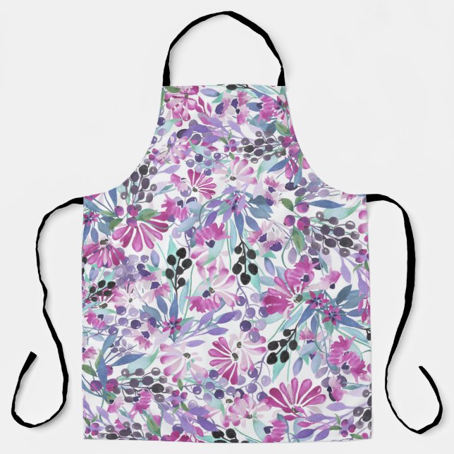 Lila Blumen & Berries: Aquarell Schürze (Vorderseite)
