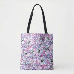 Lila Blumen & Berries: Aquarell Tasche