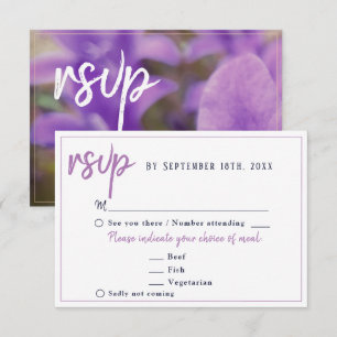 Lila-Blumen-Blumen-Hochzeitsmenü-Auswahl RSVP Karte