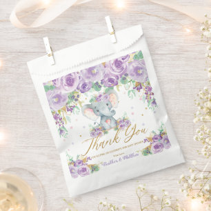 Lila Blumen Blumen Süße Elefant Baby Shower Geschenktütchen
