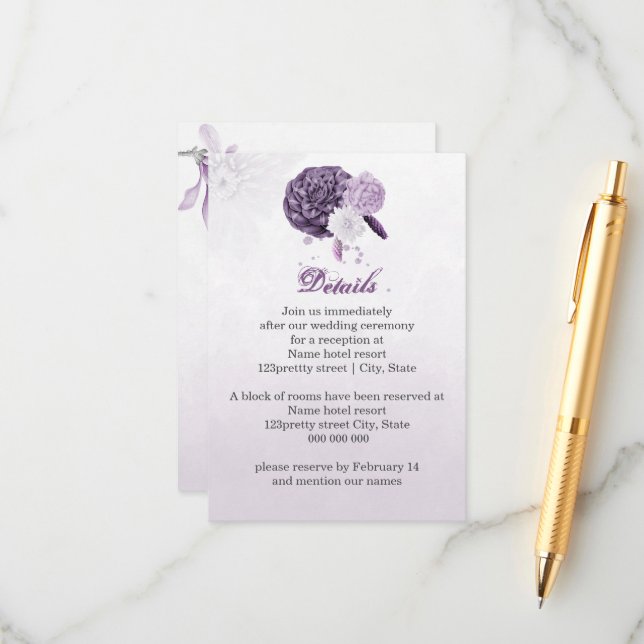 lila Blumen botanische Details Begleitkarte (Vorderseite/Rückseite Beispiel)