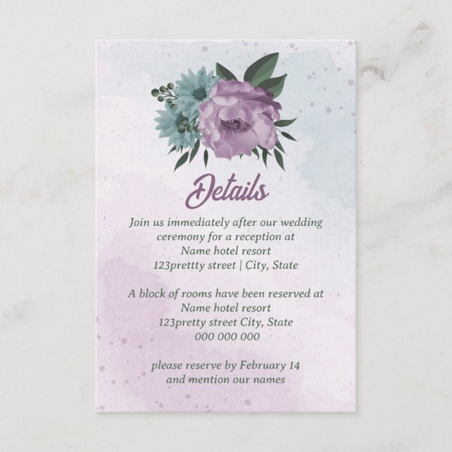 lila Blumen botanische Hochzeit Begleitkarte (Vorderseite)