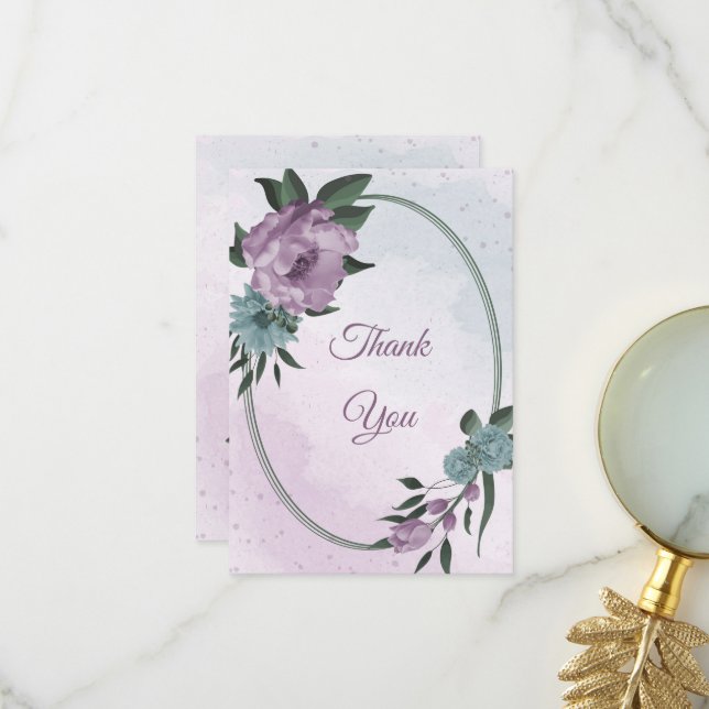 lila Blumen botanische Hochzeit Dankeskarte (Vorderseite/Rückseite Beispiel)