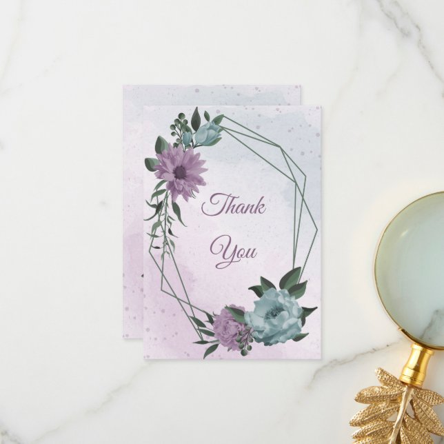 lila Blumen botanische Hochzeit Dankeskarte (Vorderseite/Rückseite Beispiel)