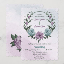 lila Blumen botanische Hochzeit Einladung
