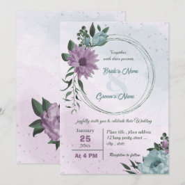 lila Blumen botanische Hochzeit Einladung