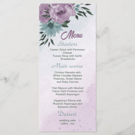 lila Blumen botanische Hochzeit Menükarte