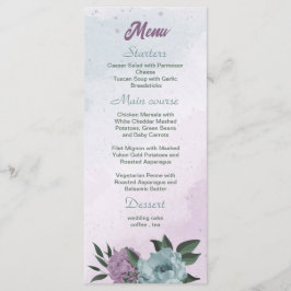 lila Blumen botanische Hochzeit Menükarte