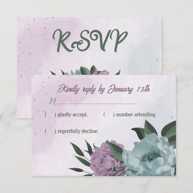 lila Blumen botanische Hochzeit RSVP Karte (Vorne/Hinten)