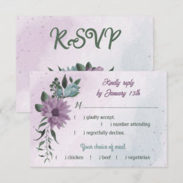 lila Blumen botanische Speisen RSVP Karte