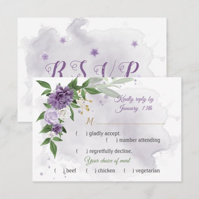 lila Blumen botanische Wahl RSVP Karte (Vorne/Hinten)