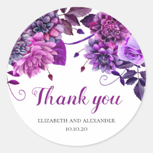Lila Blumen danke. Violette Hochzeitsblumen Runder Aufkleber