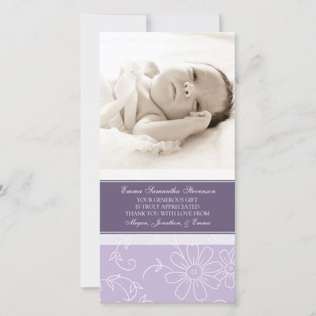 Lila Blumen danken Ihnen Baby-Duschen-Foto-Karten Dankeskarte (Vorderseite)