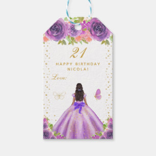 Lila Blumen Dunkle Haut Mädchen Alles Gute zum Geb Geschenkanhänger