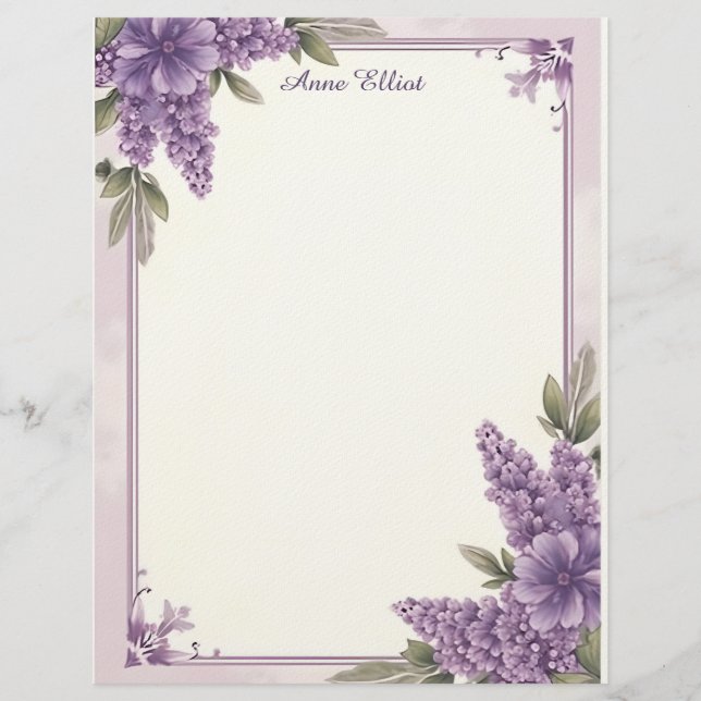 Lila Blumen Ecken Briefpapier (Vorderseite)