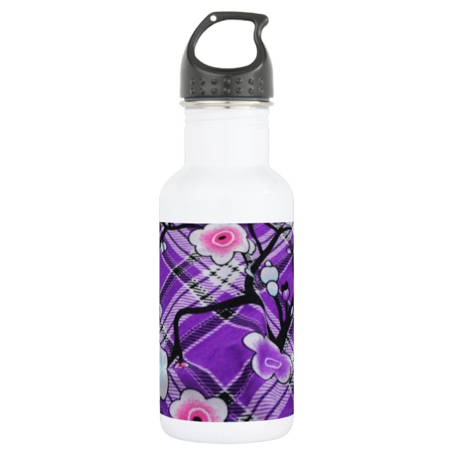 Lila Blumen Edelstahlflasche (Vorderseite)
