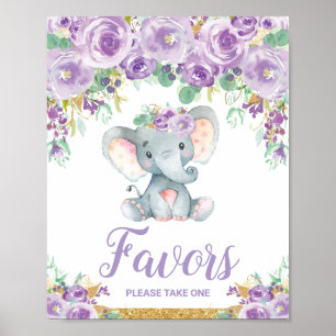 Lila Blumen Elefant Baby Shower Party Geschenke Poster