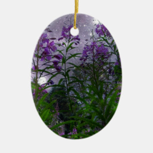 Lila Blumen Fantasy Nacht Keramikornament
