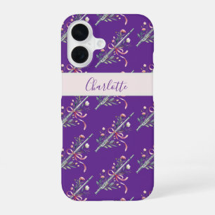 Lila Blumen Flöten Monogramm Name Handyhülle iPhone 16 Hülle