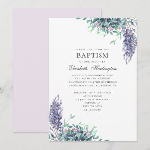 Lila Blumen. Garten mit Blumen. Lavendeltaufe Einladung