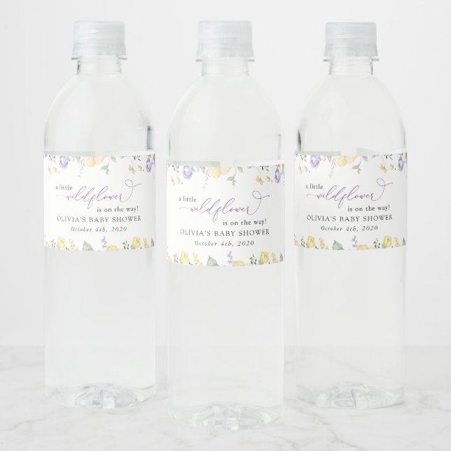 Lila Blumen, gelbe Blumen, Boho, Babydusche (Flaschen)
