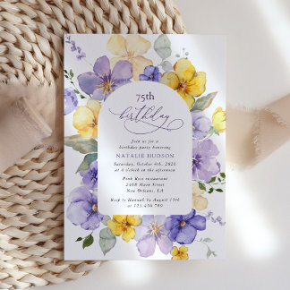 Lila Blumen, gelbe Blumen, Boho, Geburtstag Einladung