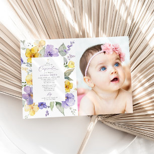 Lila Blumen, gelbe Blumen, Boho, Konfirmation Einladung