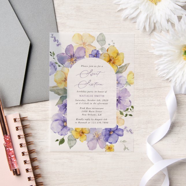 Lila Blumen, gelbe Blumen, Boho, Sweet 16 (Hochzeit)