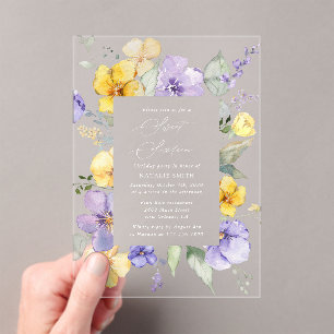 Lila Blumen, gelbe Blumen, Boho, Sweet 16 Acryleinladungen
