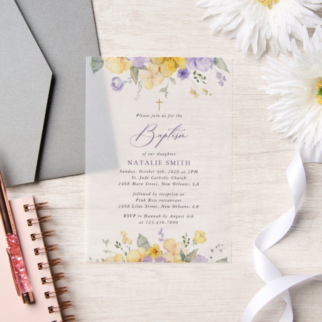 Lila Blumen, gelbe Blumen, Boho, Taufe (Hochzeit)