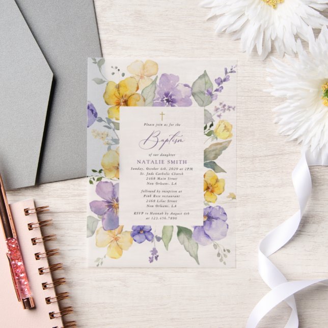 Lila Blumen, gelbe Blumen, Boho, Taufe (Hochzeit)