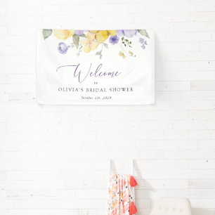 Lila Blumen, gelbe Blumen, Brautbegrüßung Banner